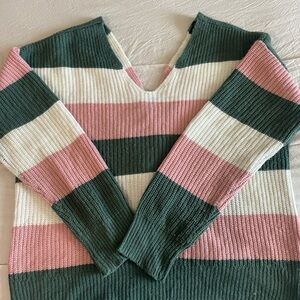 Striped Green, Pink, and White Women's Sweater